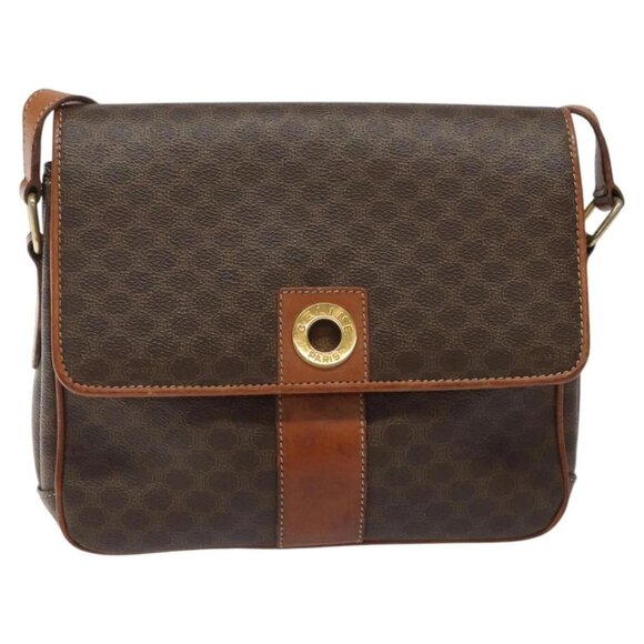 CELINE Macadam Canvas Shoulder Bag PVC Leather Brown Gold Auth BD960 - Picture 2 of 16